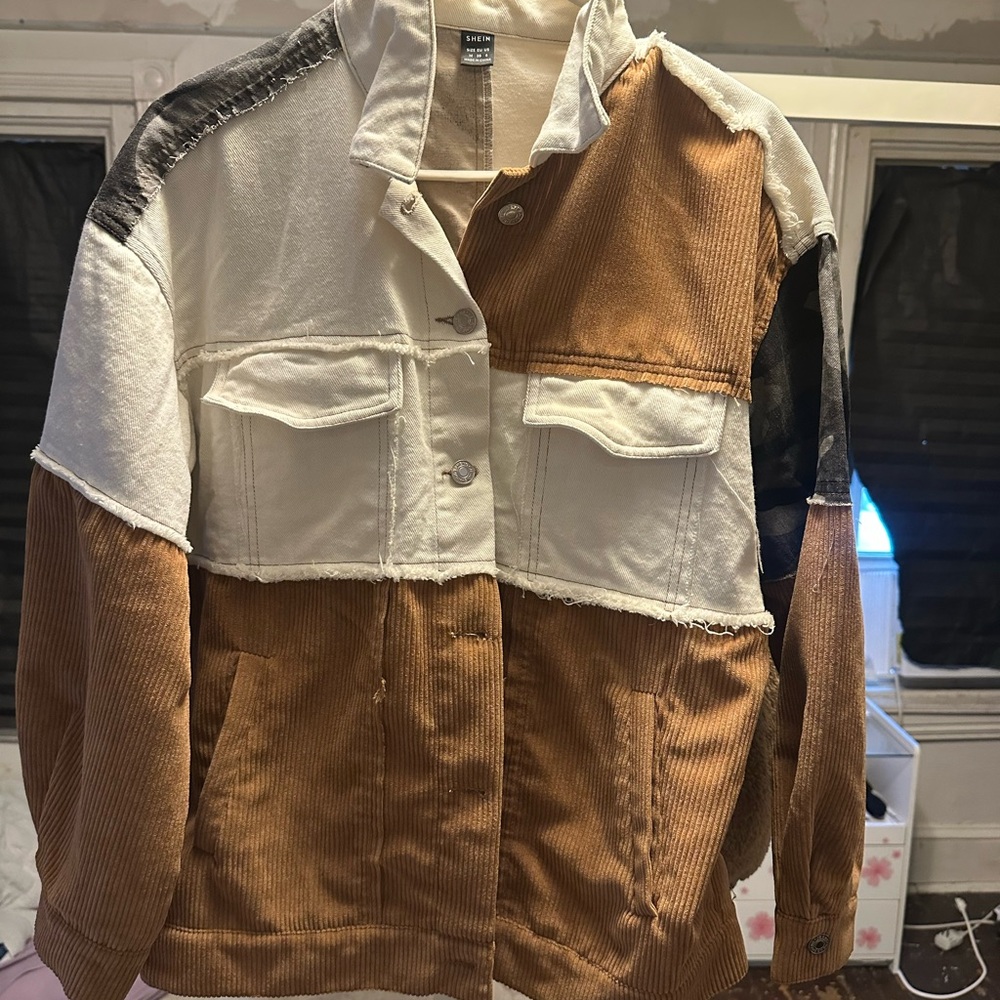 SHEIN Cream and Tan Corduroy Jacket